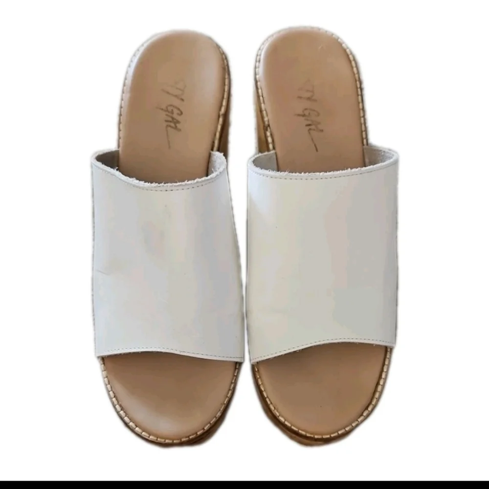 Nasty Gal Womens White Leather Wodden Heel Platform Sandals 8.5